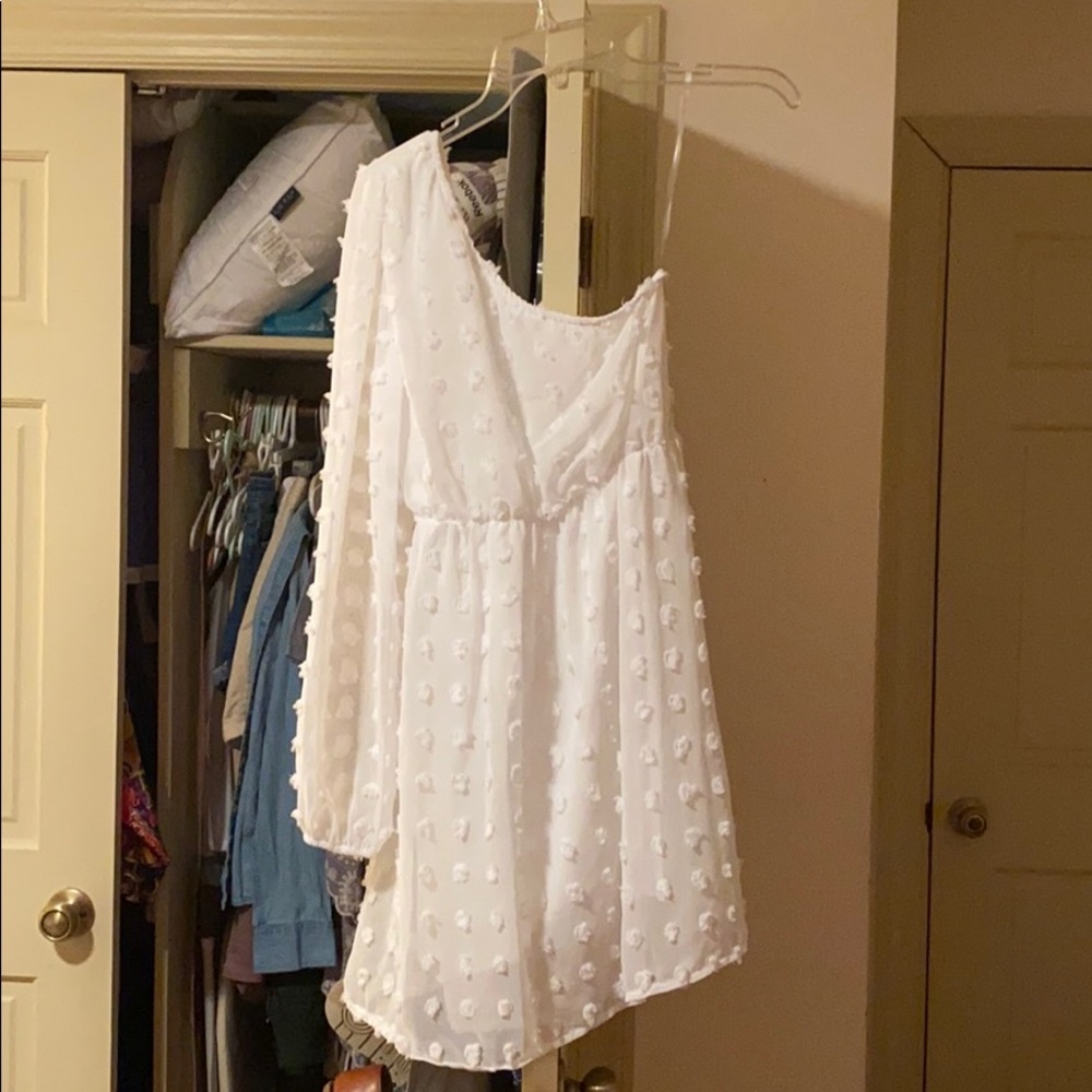 One shoulder, white, cocktail dress